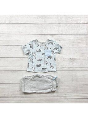 Little Beginnings Outfit 2 Piece Set Safari Print Shirt Gray Shorts 18-24 Months